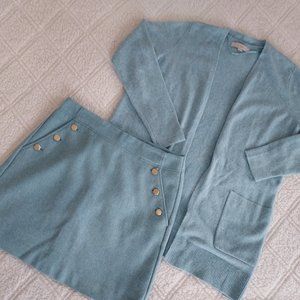 LOFT blue open long cardigan and matching skirt  SET